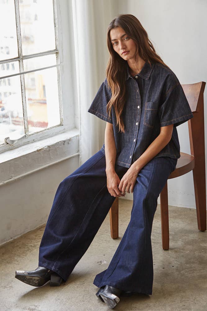 Remi Denim Button-Up Top