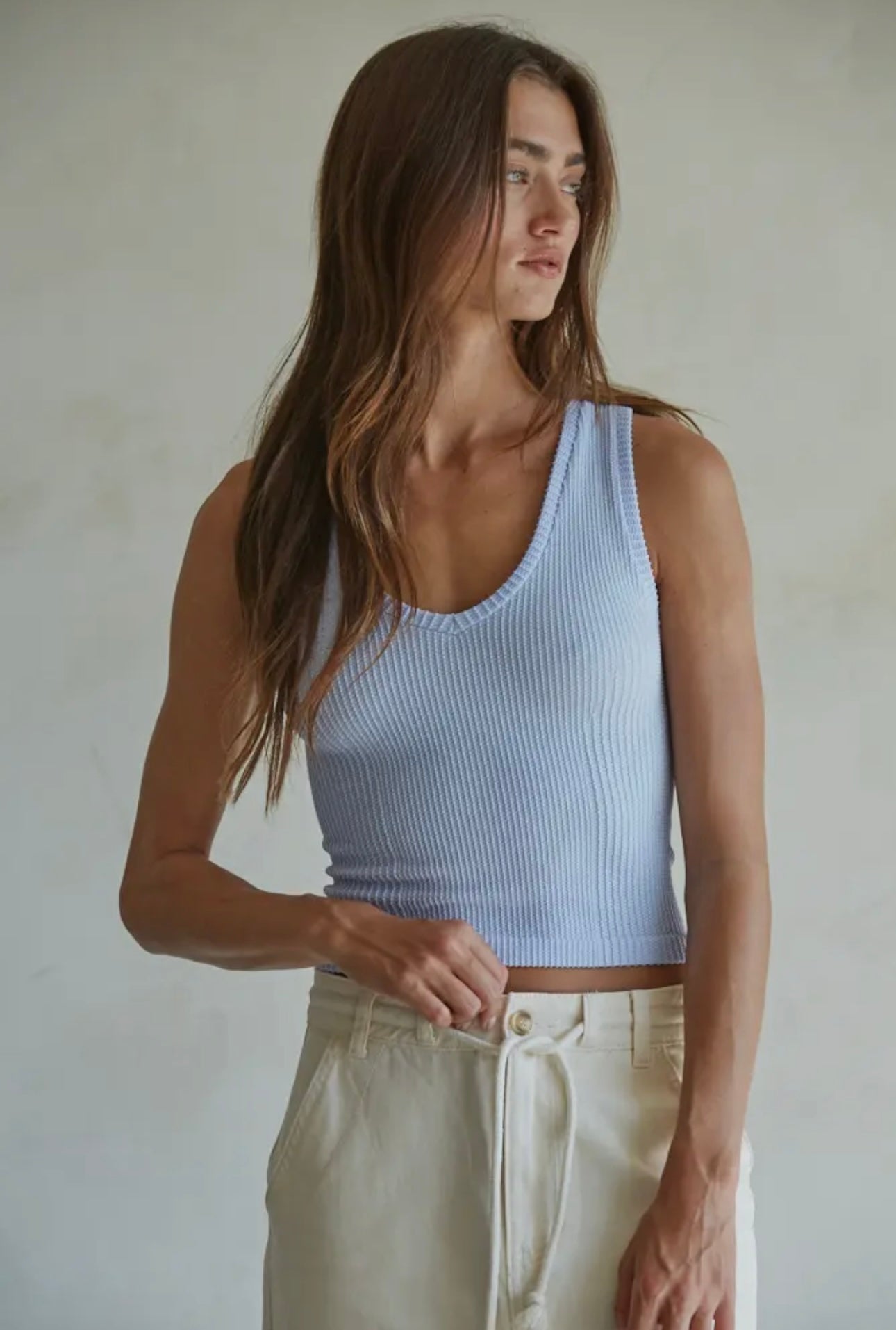 Lavender Sky - Seamless Knit Nylon Spandex Ribbed
V-Neck Tank