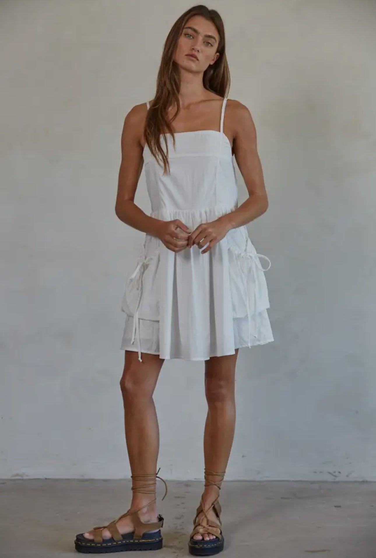 Woven Nylon Polyester Square Neck
Flare Mini Dress