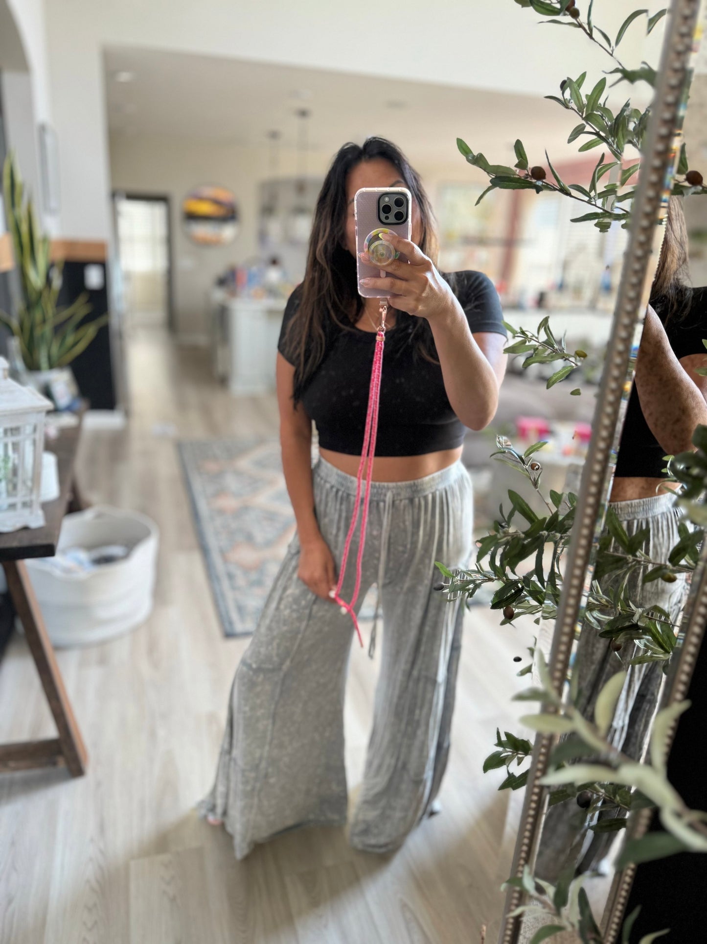 Mineral Washed Tiered Wideleg Pants image 0