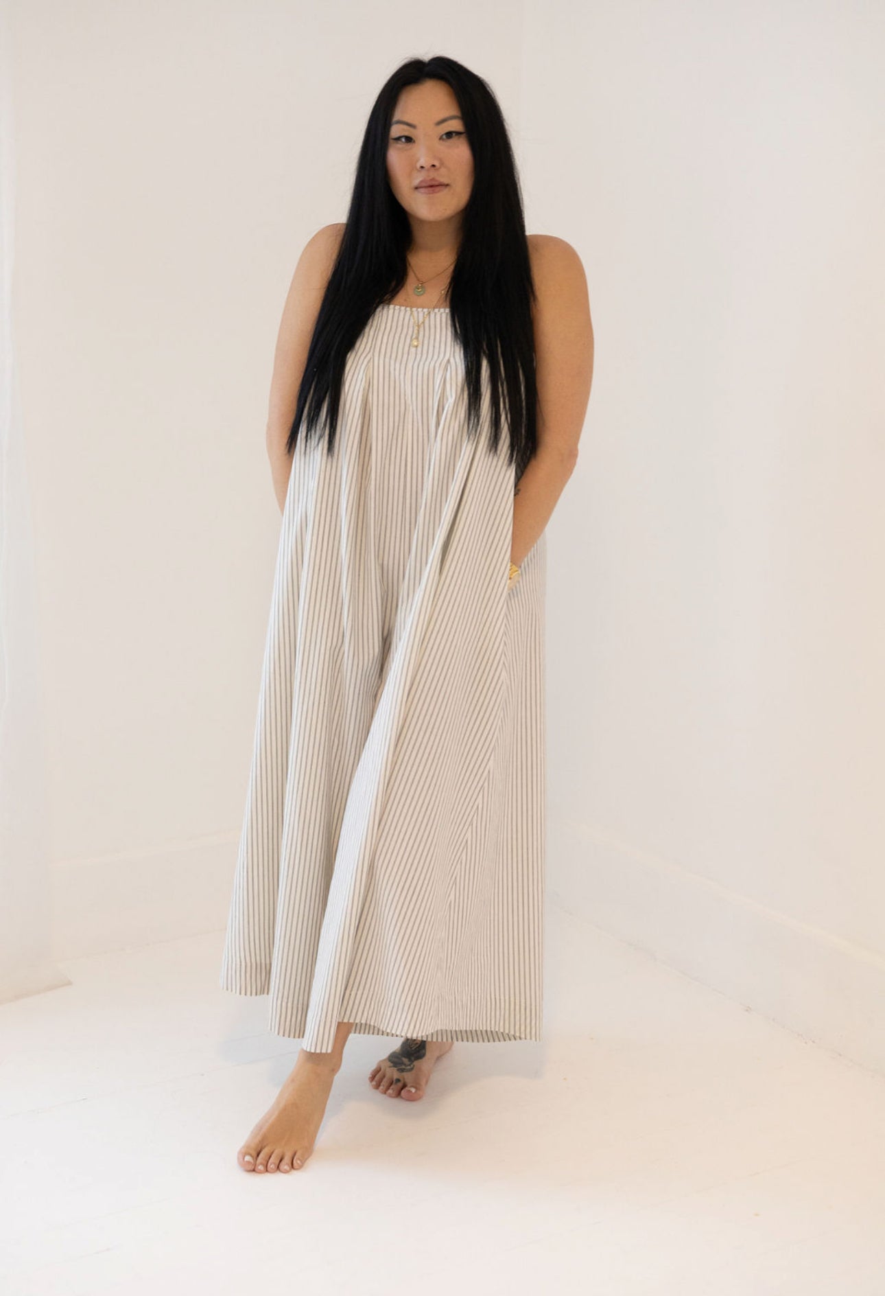 Stripe Wide Leg Inverted Front Pleat Jumpsuit