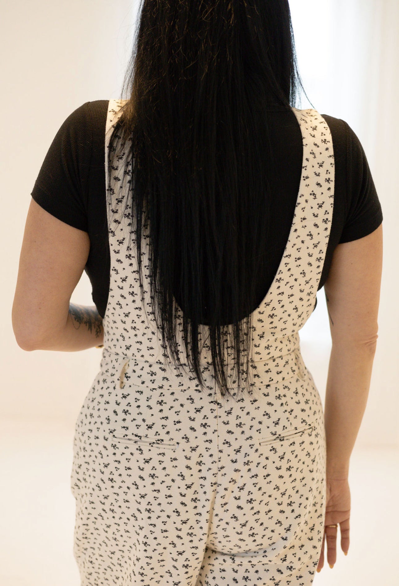 Floral Wide Shoulder Black and White Jumpsuit