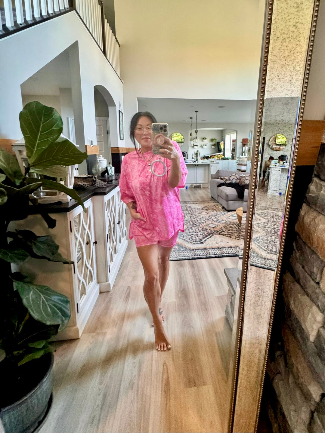 Pink pocketed camo set