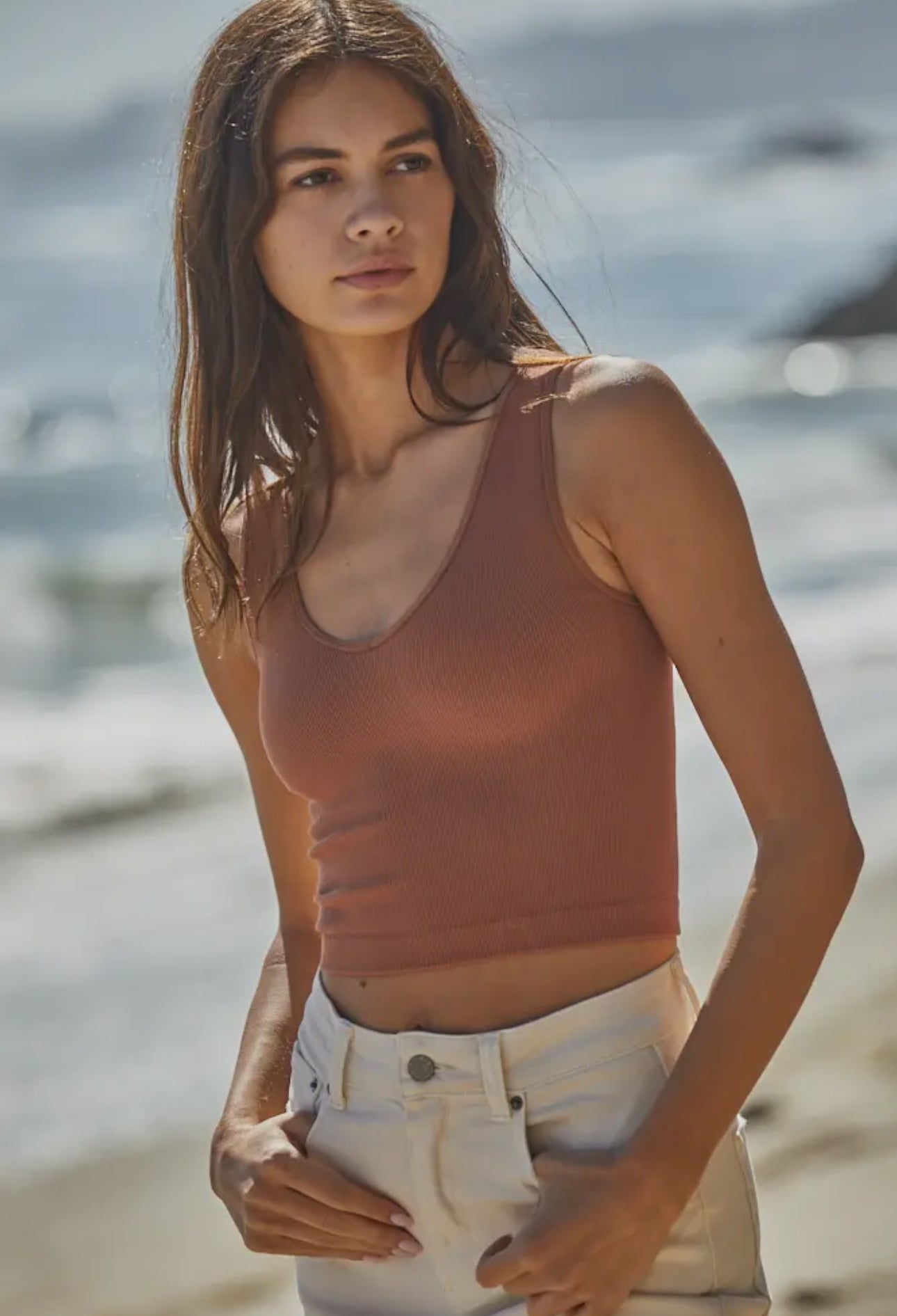 Seamless Sleeveless Uv Neck Reversible Tank Top