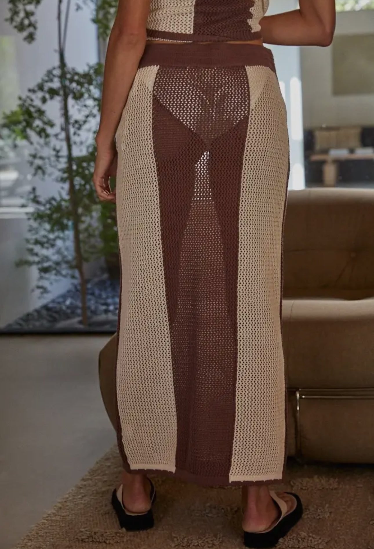 Knit Cotton Crochet See Through
Pencil Midi Skirt