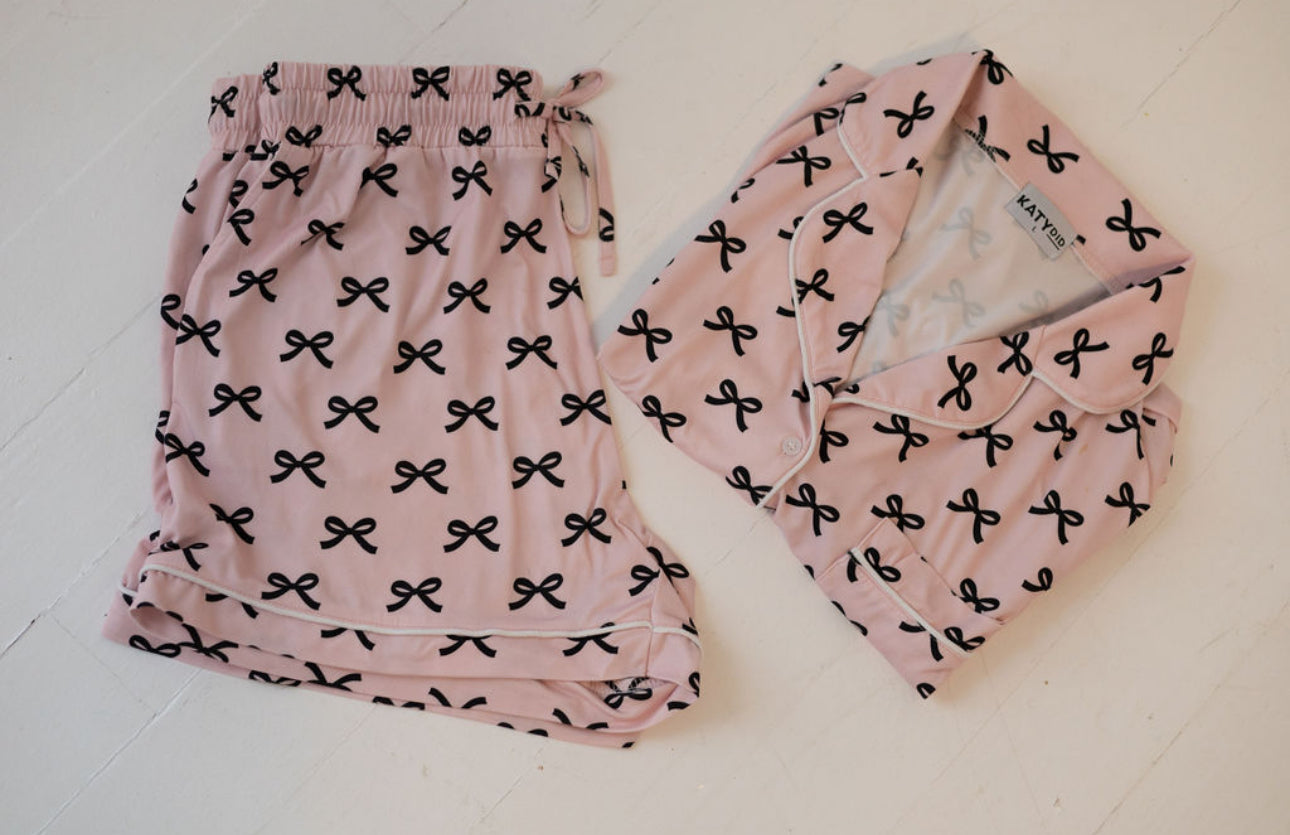 Black & Pink Mini Coquette Bows Loungewear Set