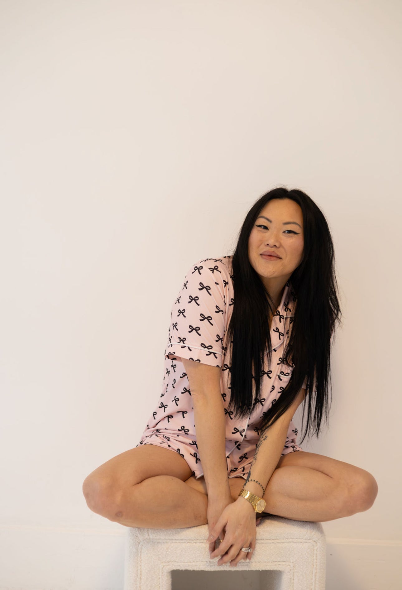Black & Pink Mini Coquette Bows Loungewear Set