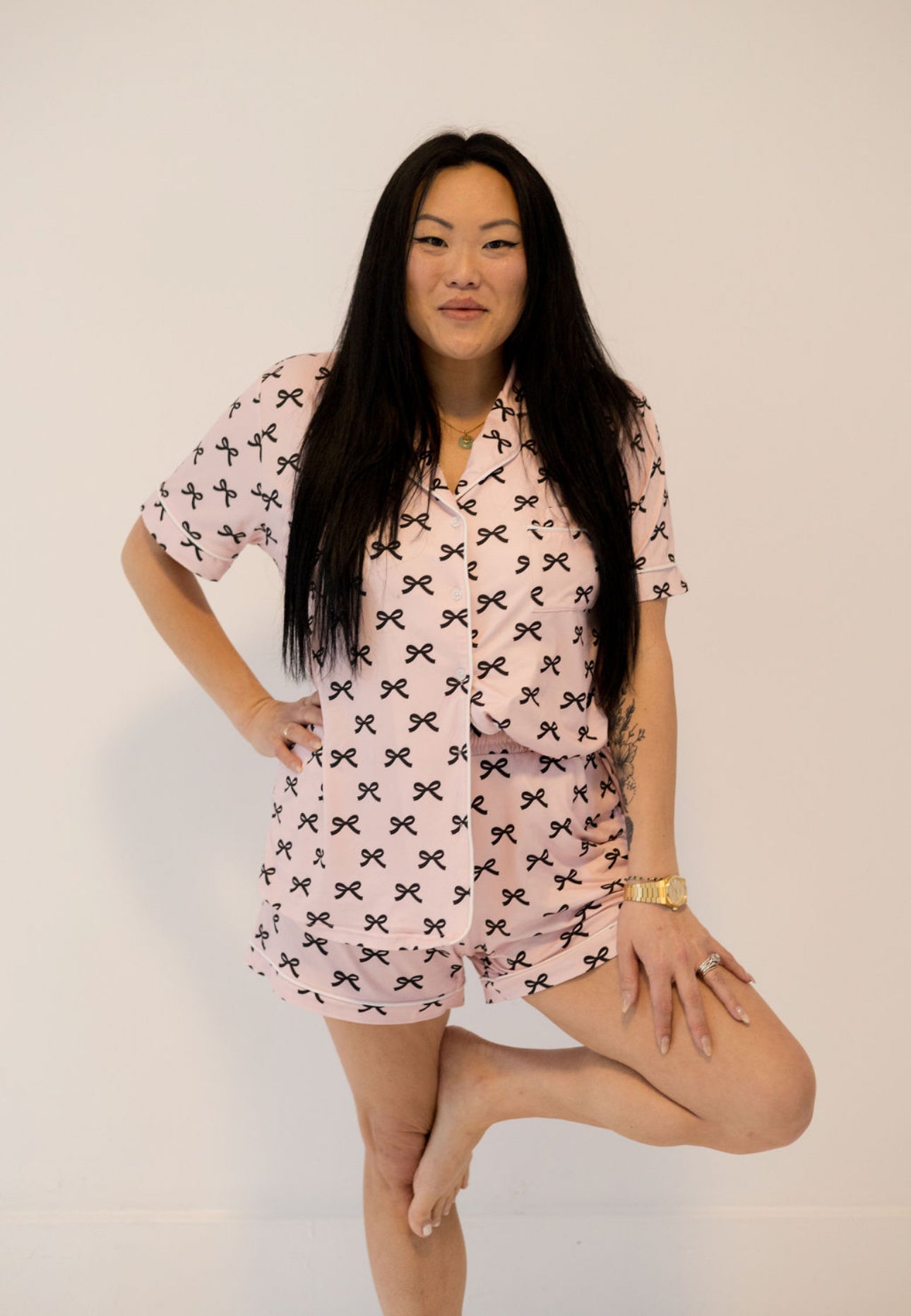 Black & Pink Mini Coquette Bows Loungewear Set