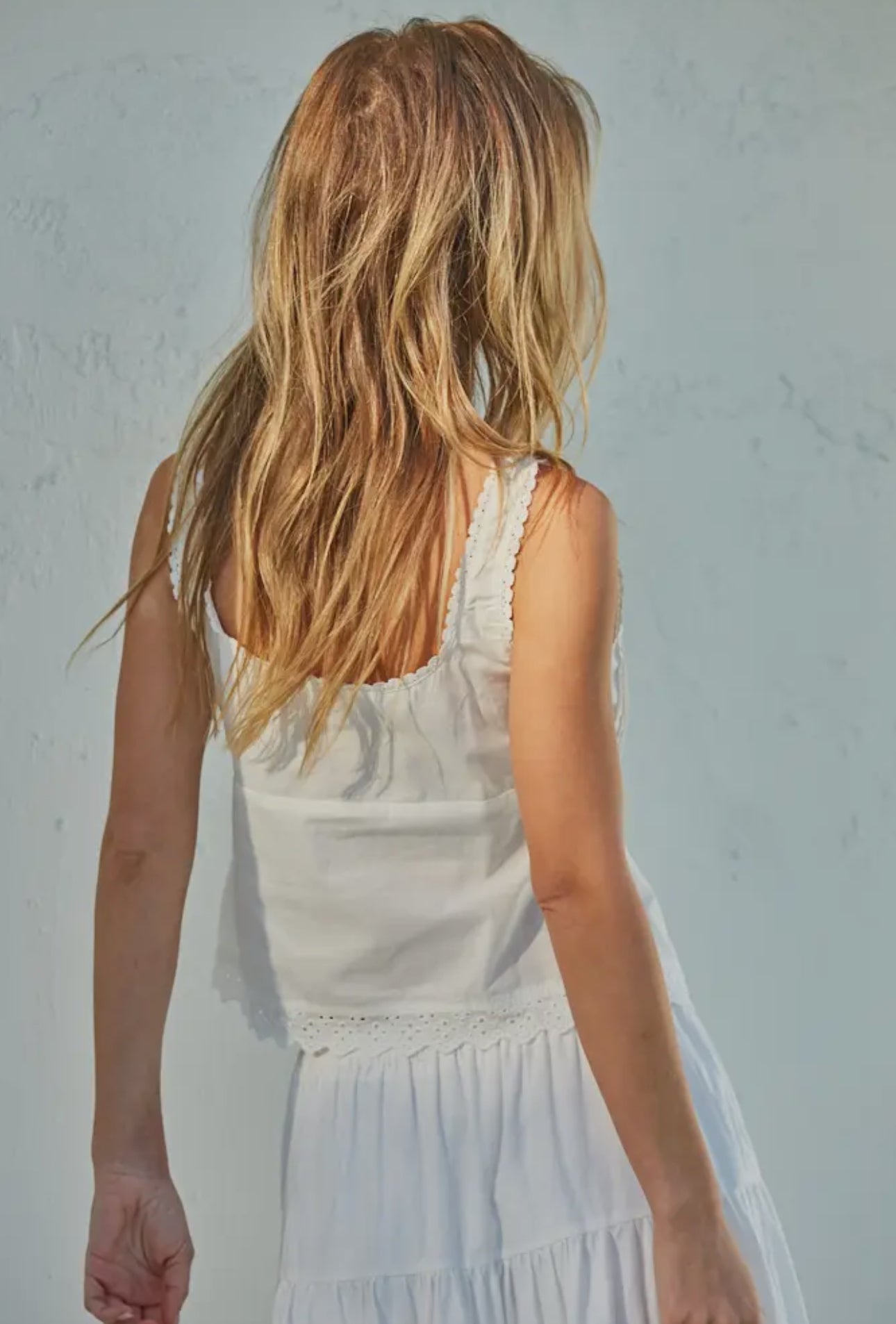 Woven Cotton Eyelet Square Neck Sleeveless Top