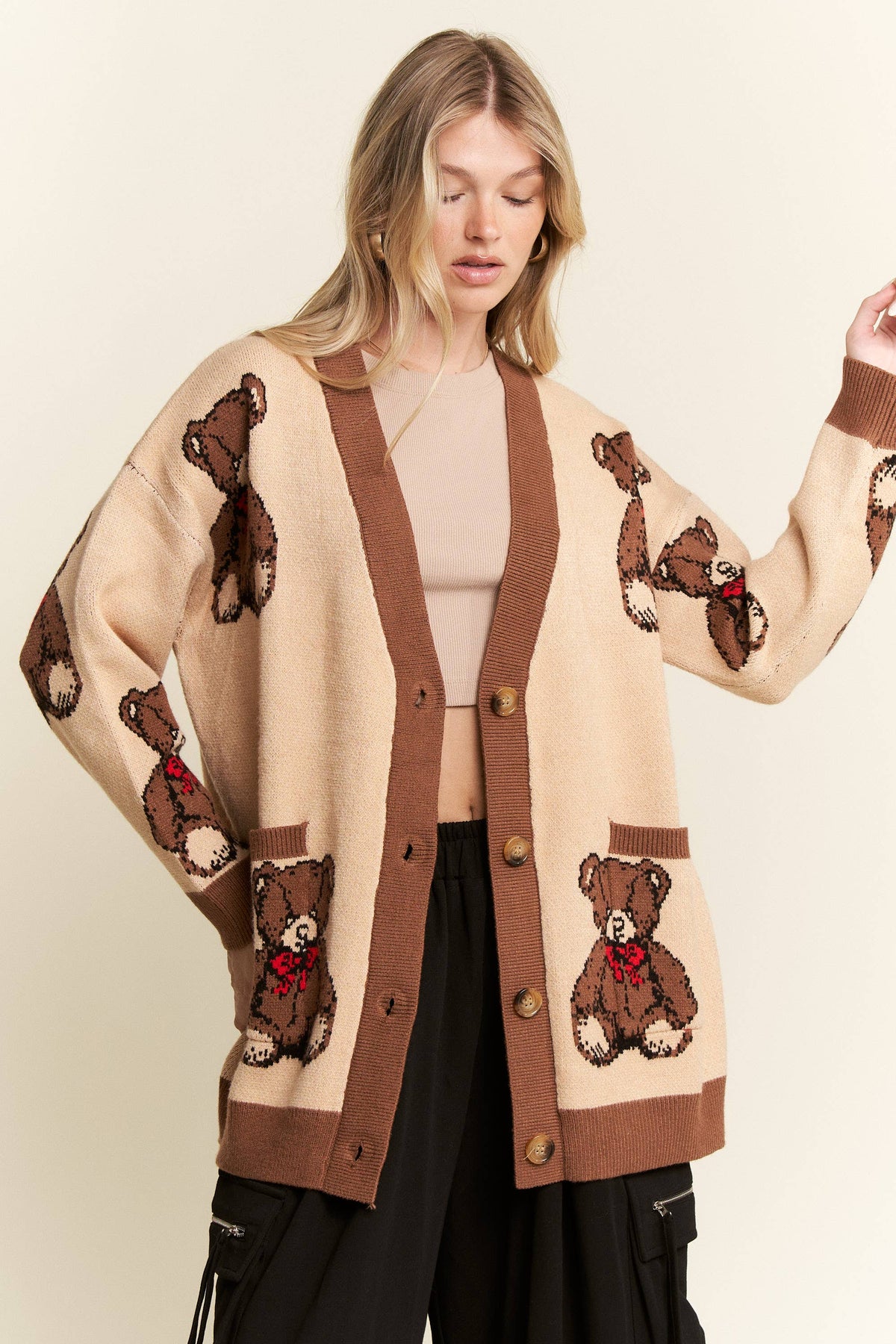 BEARY ADORABLE CARDIGAN: MOCHA BROWN