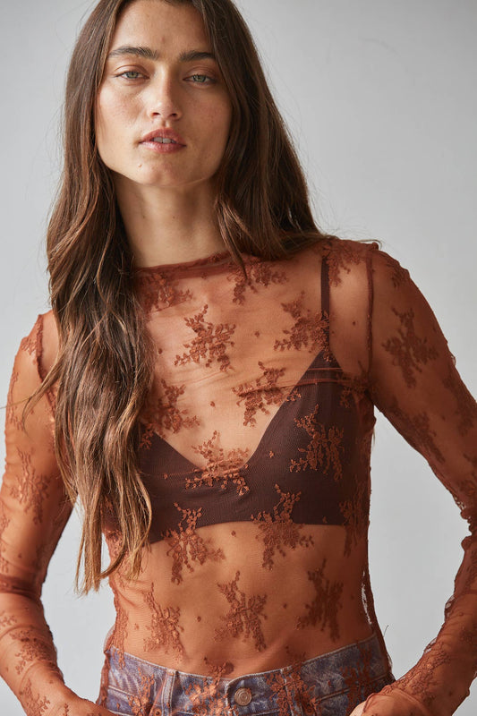 Aubrey Lace Top- Brown