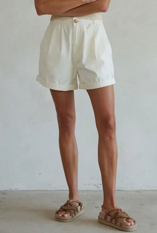 Cotton Pleated Front Relax Fit Wide Leg Shorts