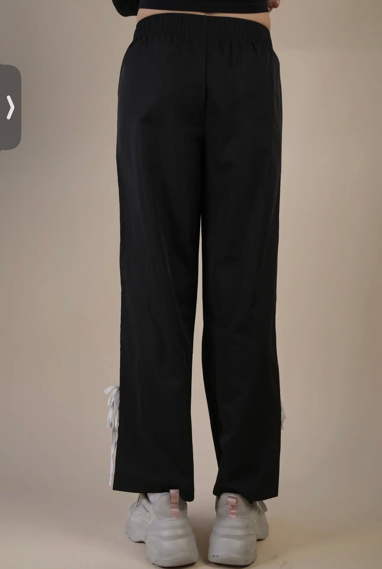 Side Ribbon Jersey Pants- Black