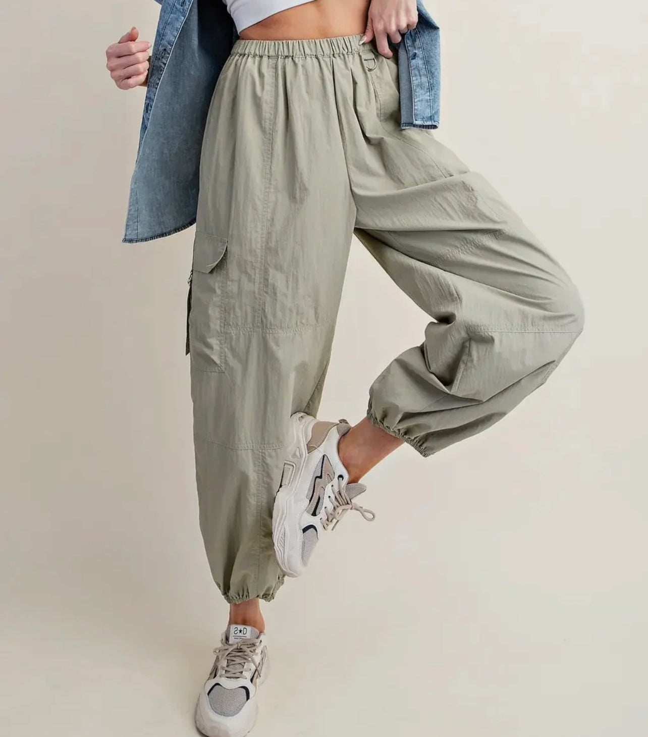 Balloon Cargo Pocket Pants- light oilve image 4