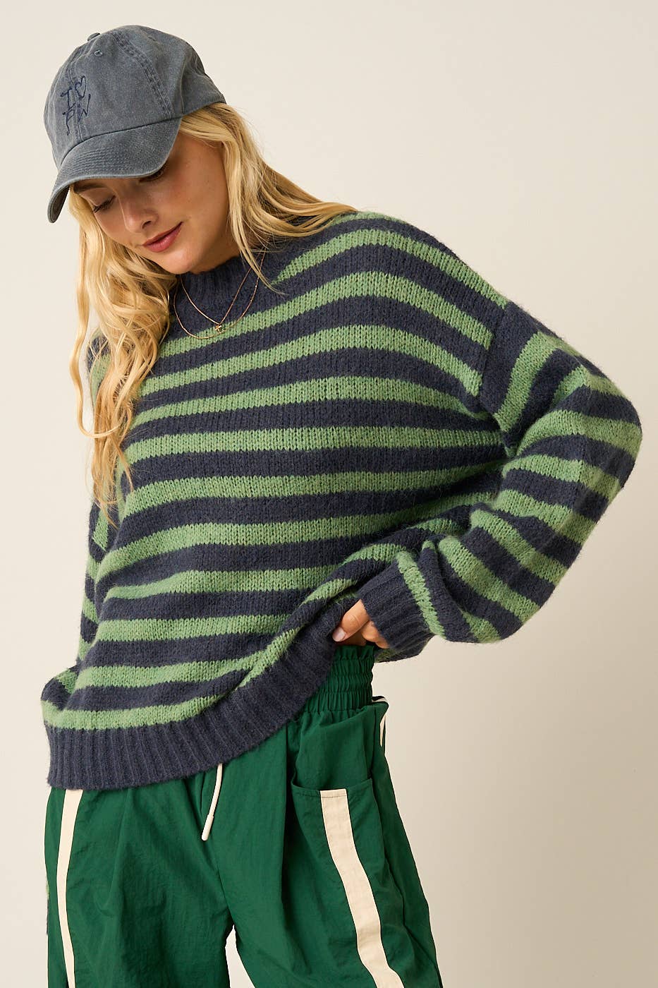 The Hadley Sweater- (Green/Navy)