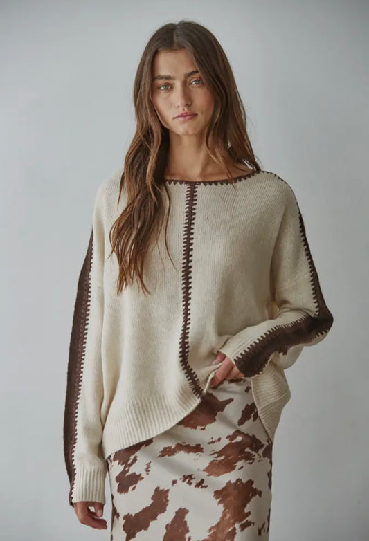 Knit Sweater Pullover Top With Stitch Detail