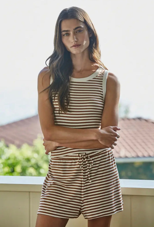 Knit Rayon Spandex Striped Elastic
Waist Shorts