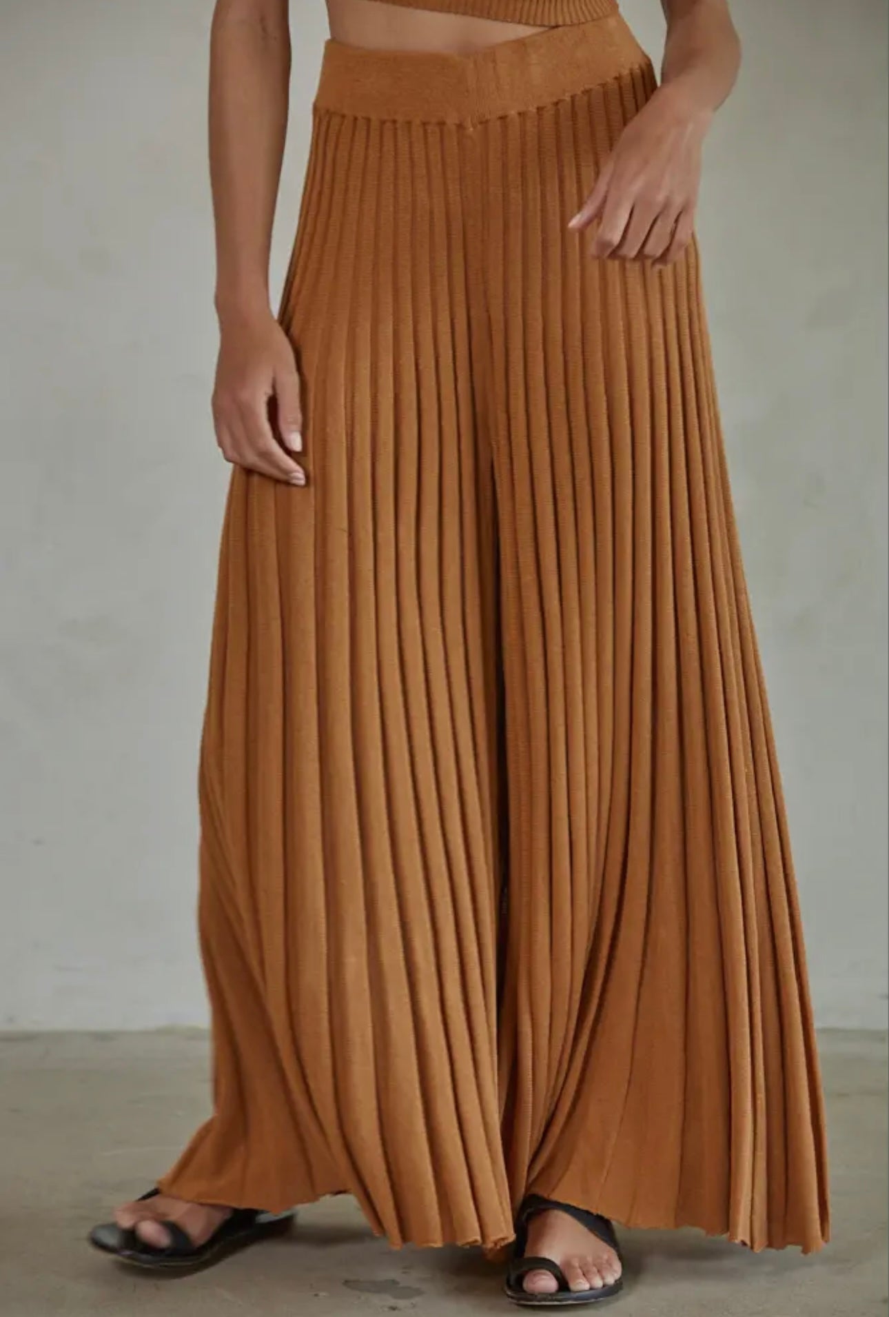 Camel Knit Sweater Ribbed Flare Pants