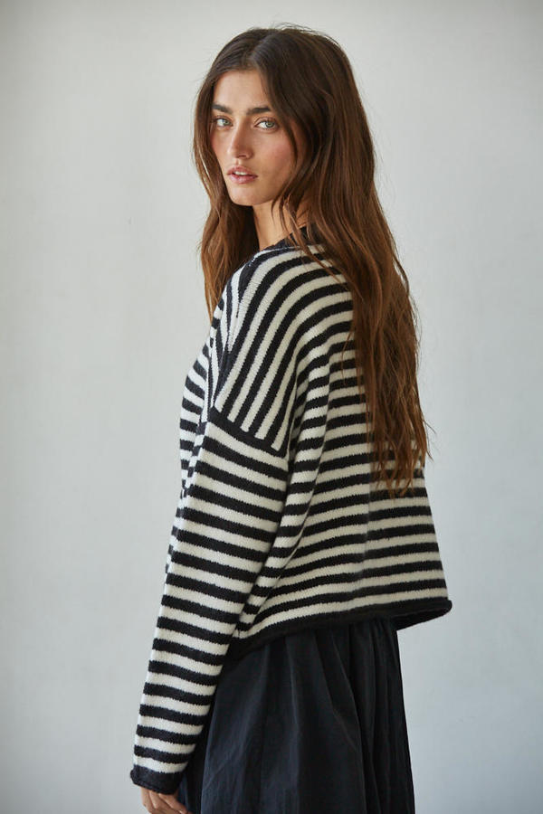 Knit Sweater Striped Buttondown Cardigan Top