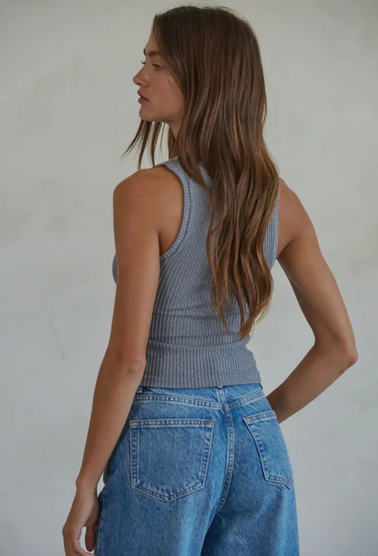 Cool Grey - Seamless Knit Nylon Spandex Ribbed
V-Neck Tank