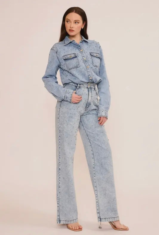 Luxe Rhinestone and Pearl Jeans