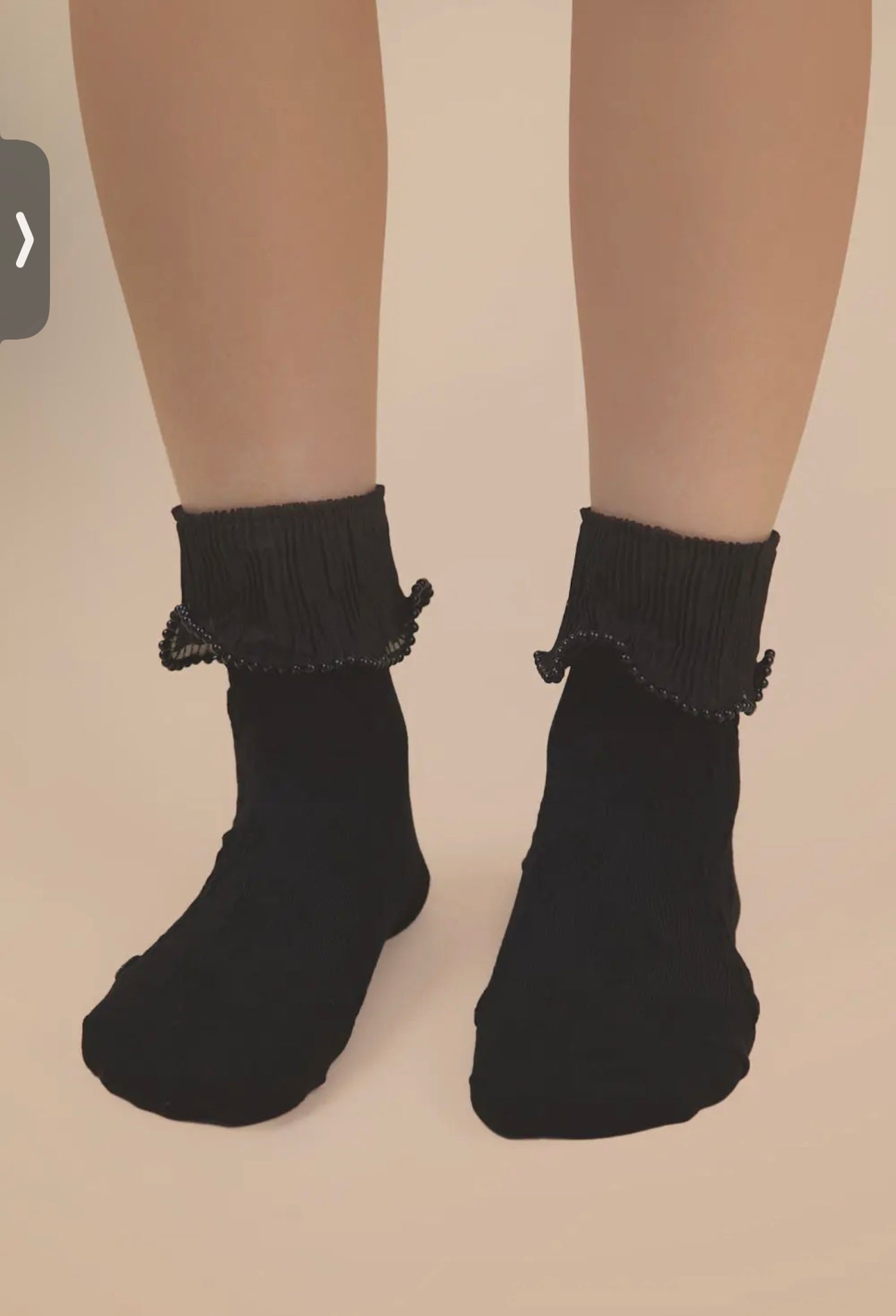 Lace Trim w/ Beads Crew Socks