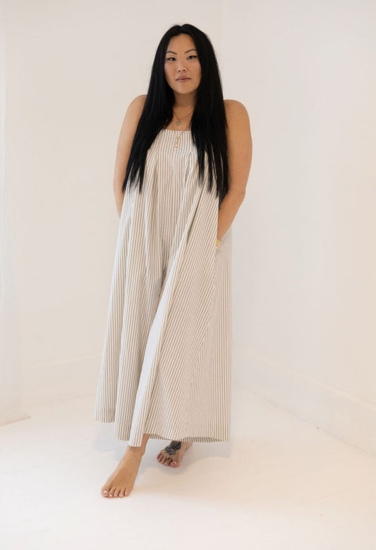 Stripe Wide Leg Inverted Front Pleat Jumpsuit