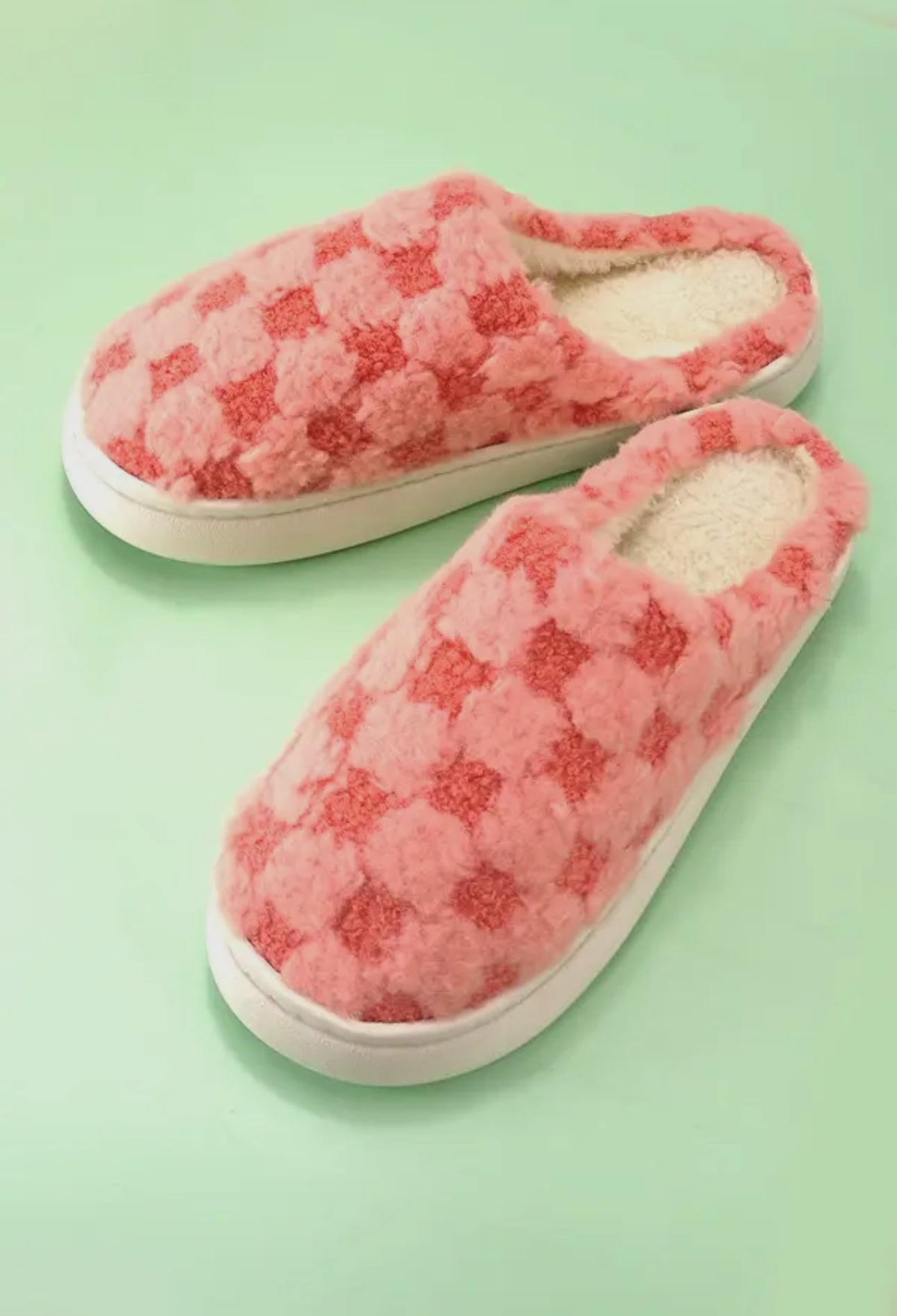 Coral Plush Checker Warm Cozy Slippers image 0