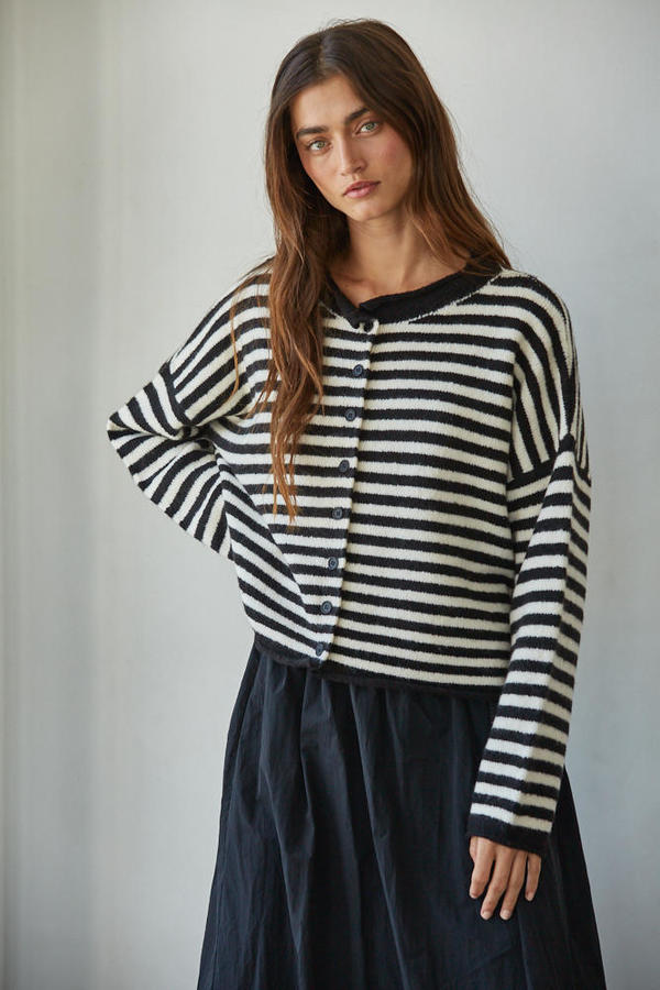 Knit Sweater Striped Buttondown Cardigan Top