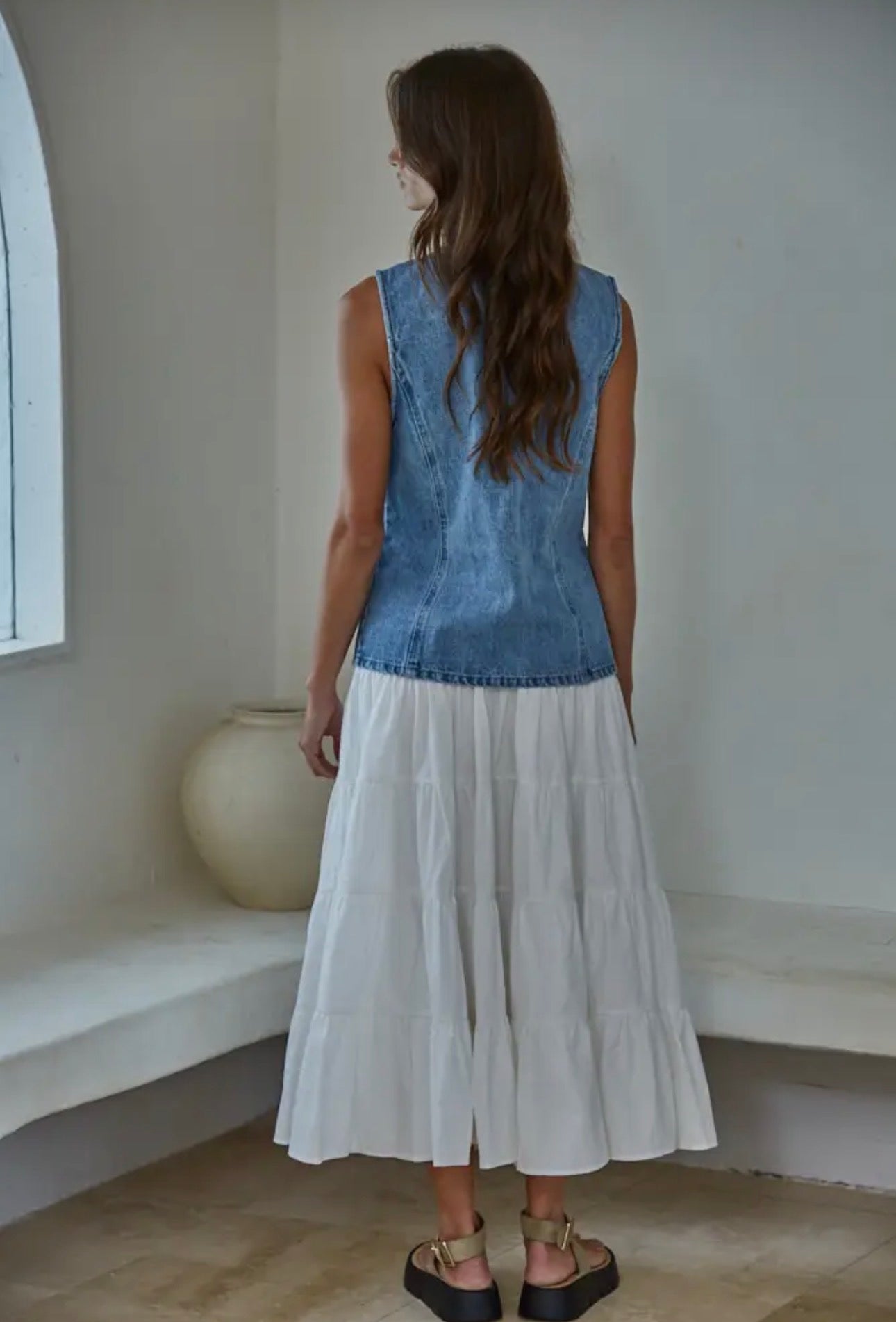 Denim Cotton Viscose Polyester Button
Down Vest Top