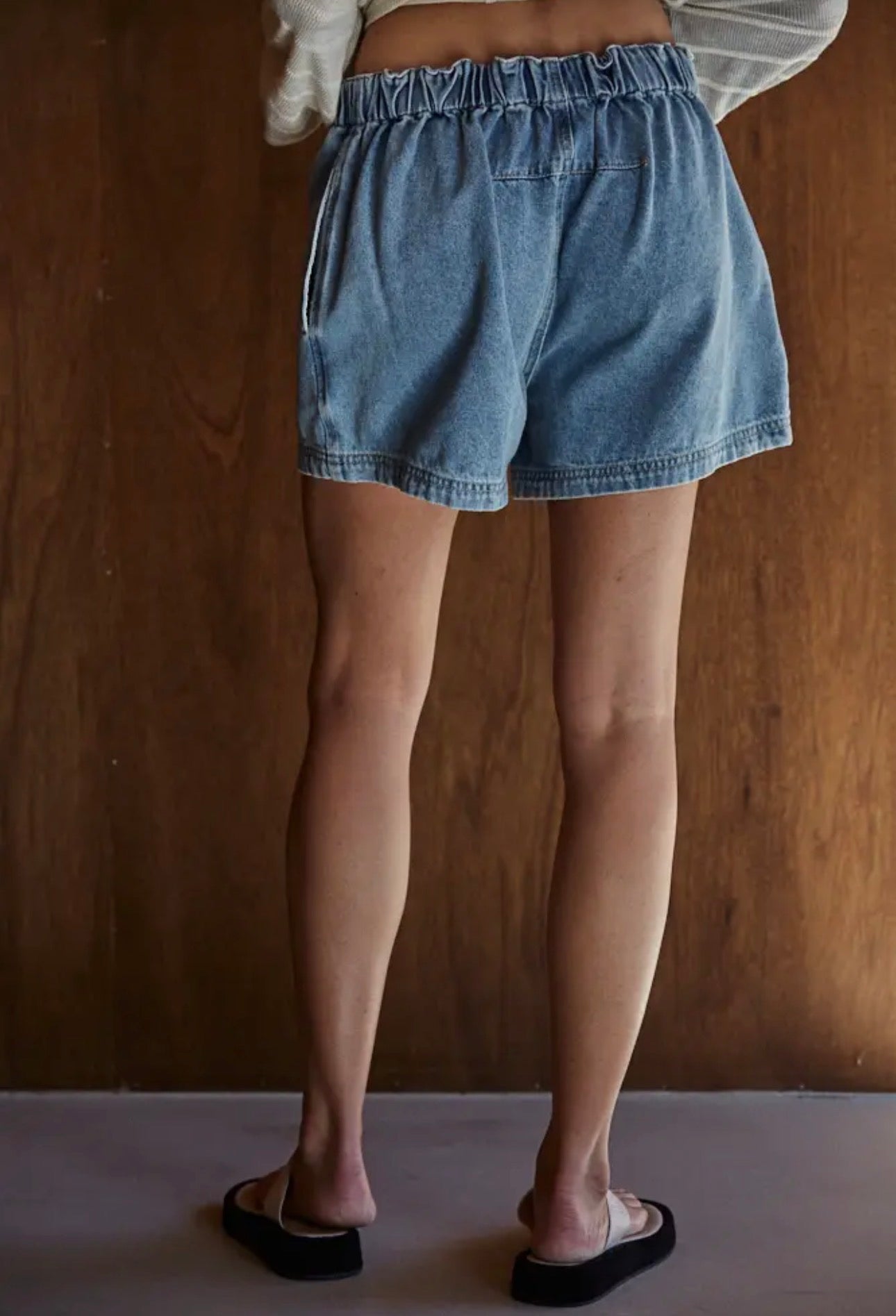 Woven Denim Washed Cotton Relax Fit Wide Leg Shorts