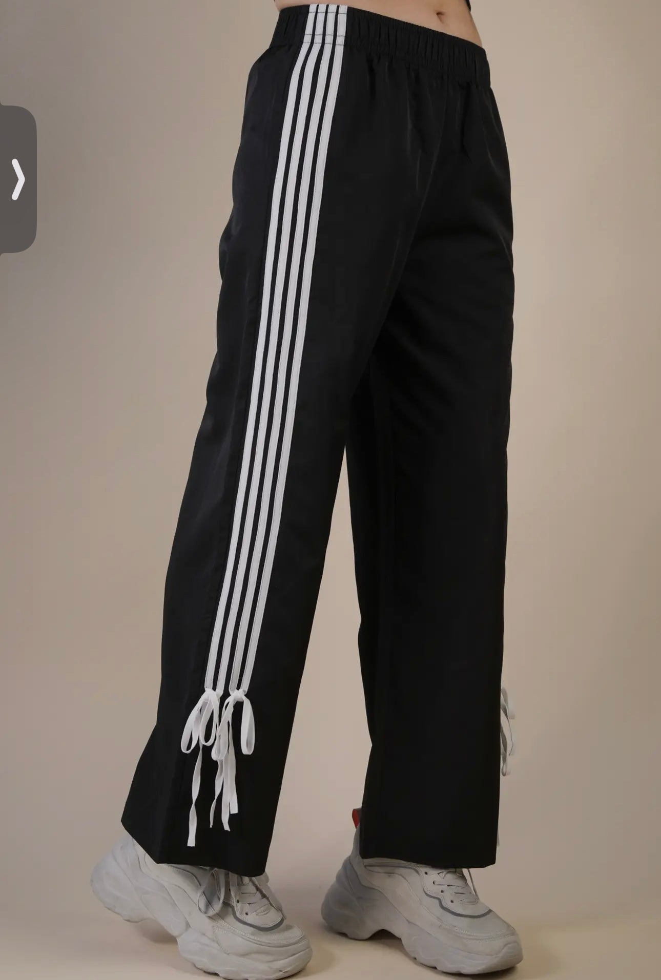 Side Ribbon Jersey Pants- Black