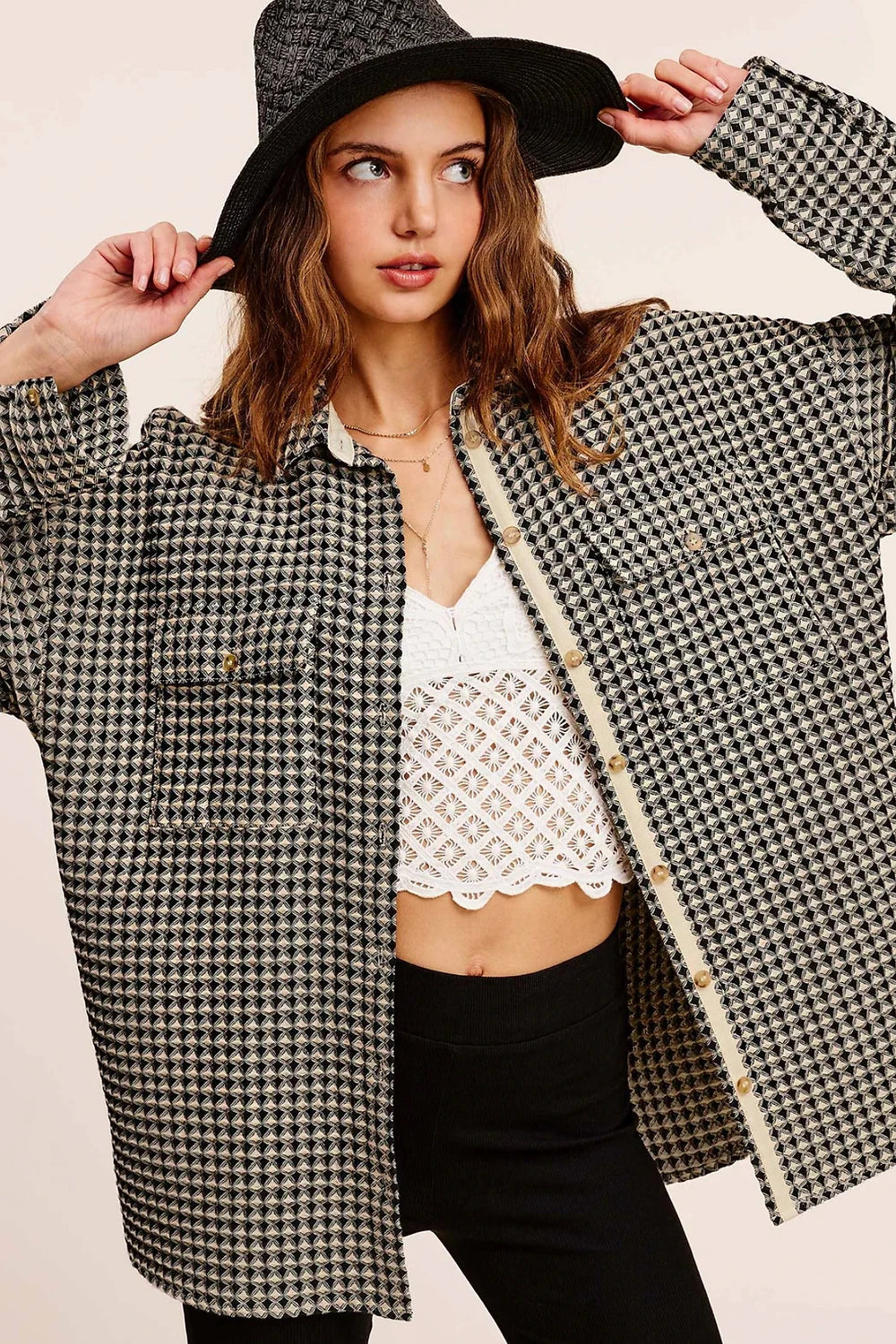 Waffle Button-Up Oversized Shacket