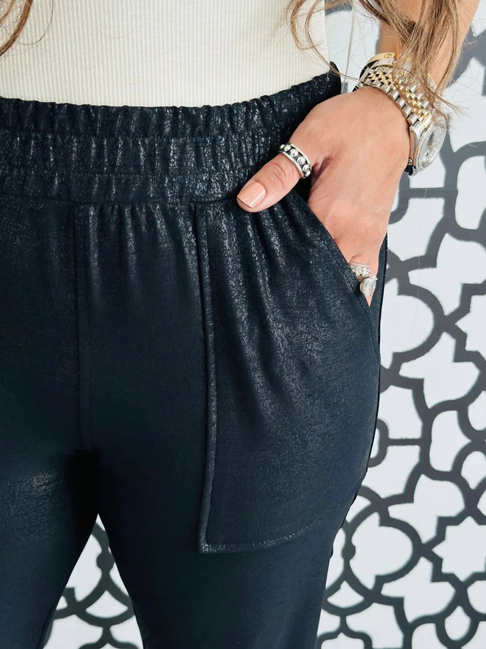 Shimmer Pebble Faux-Leather Joggers