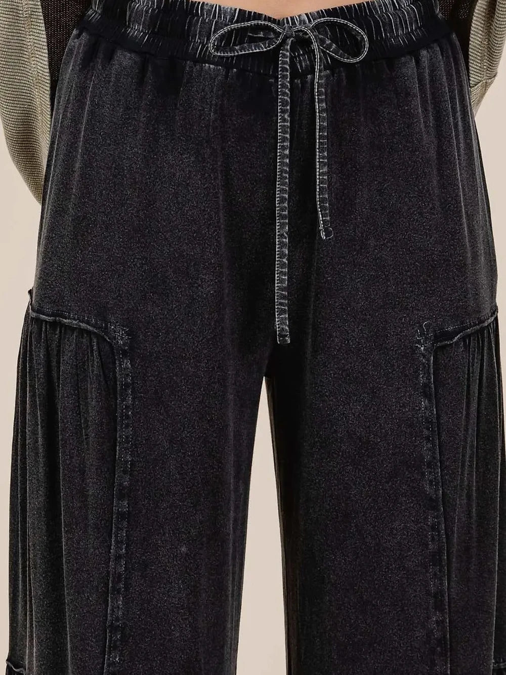 Mineral-Washed Tiered Wide Leg Pants