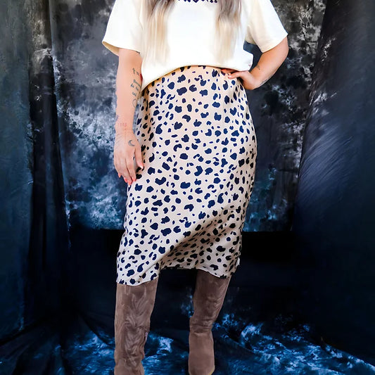 Cheetah Chic Satin Midi Skirt