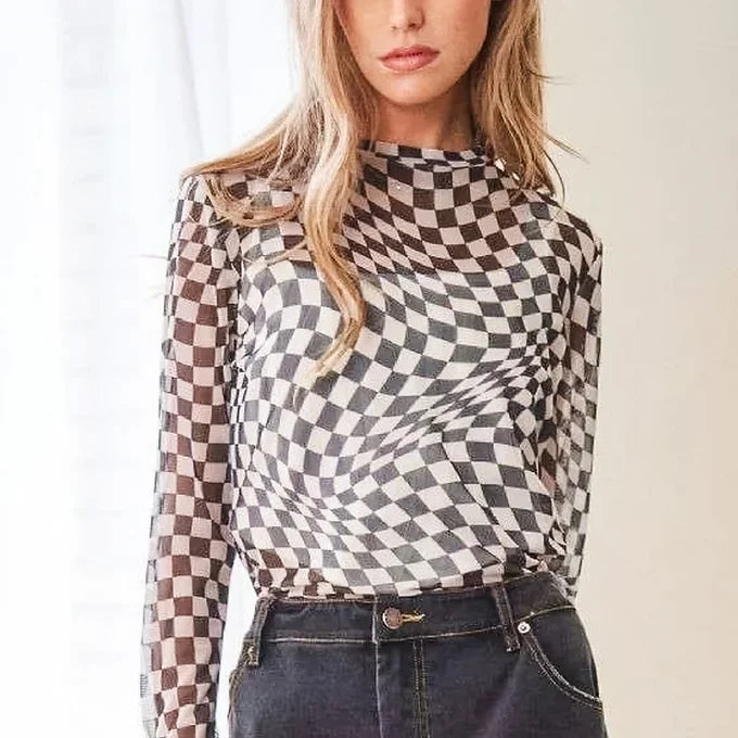 Checkered Sheer Mesh Top