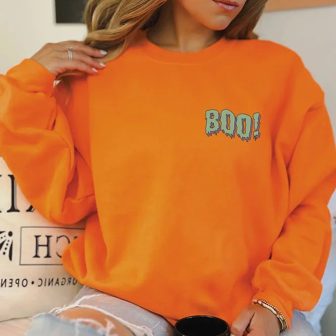 Boo Embroidered Crew Neck Sweatshirt