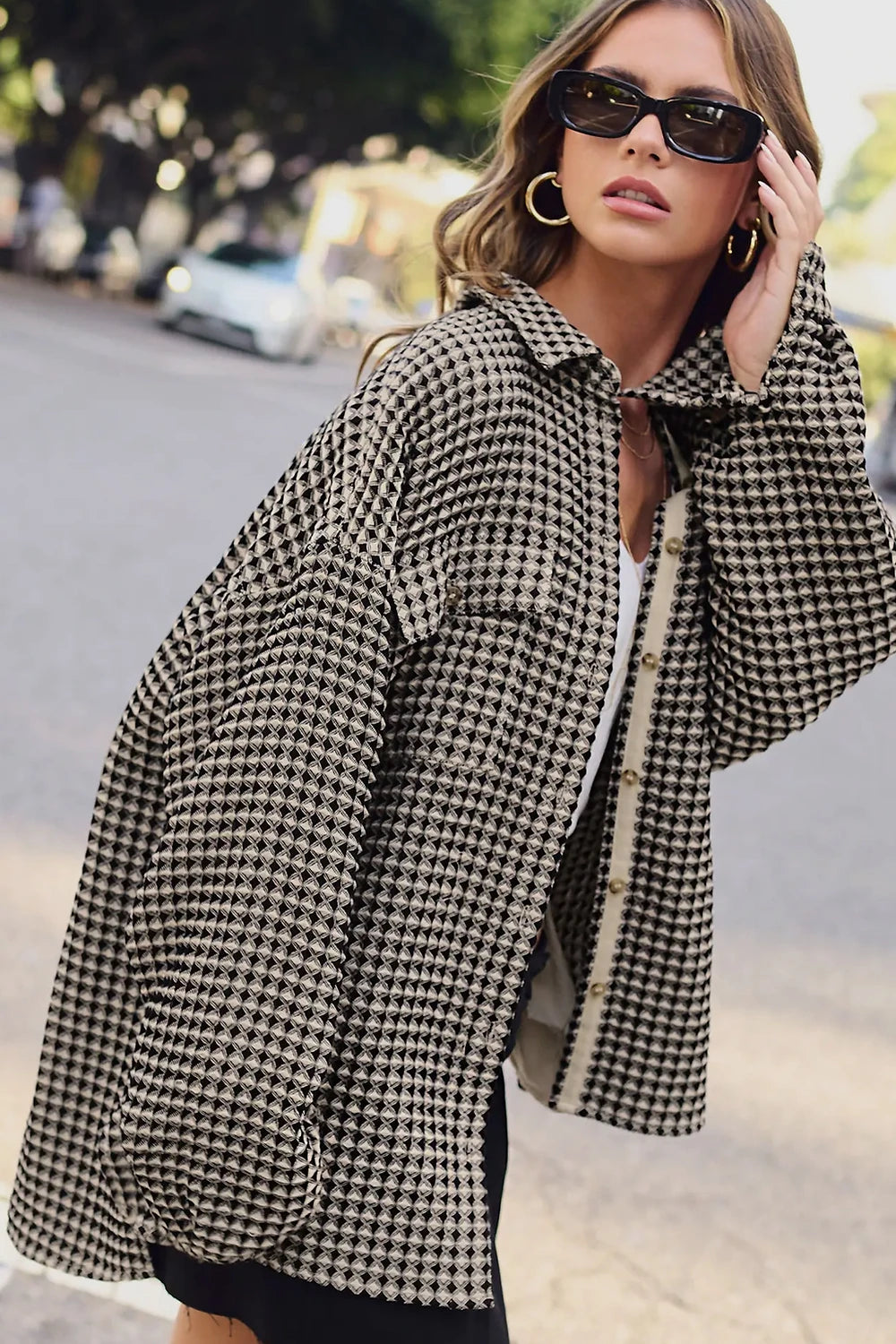 Waffle Button-Up Oversized Shacket