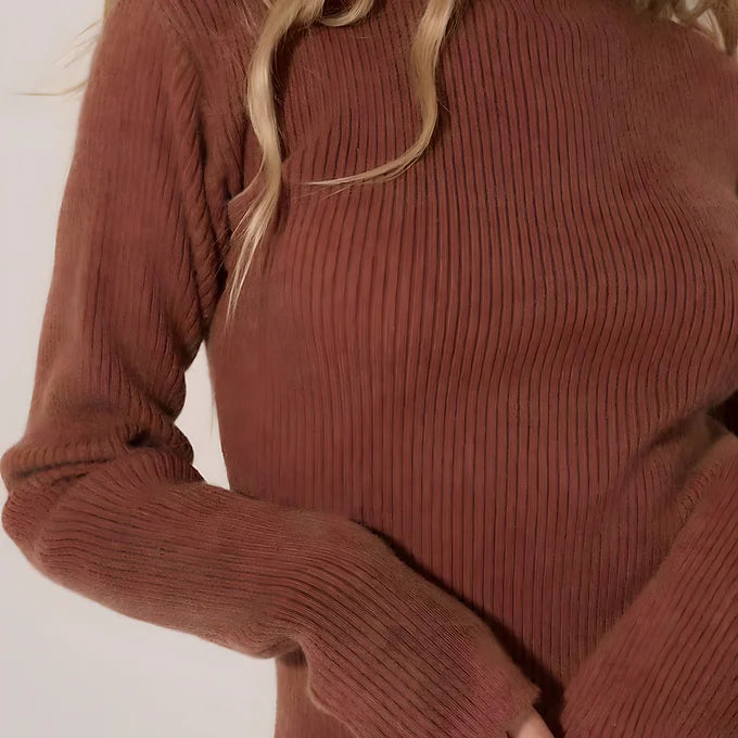 Chic Ribbed Knit Sweater Midi Dress