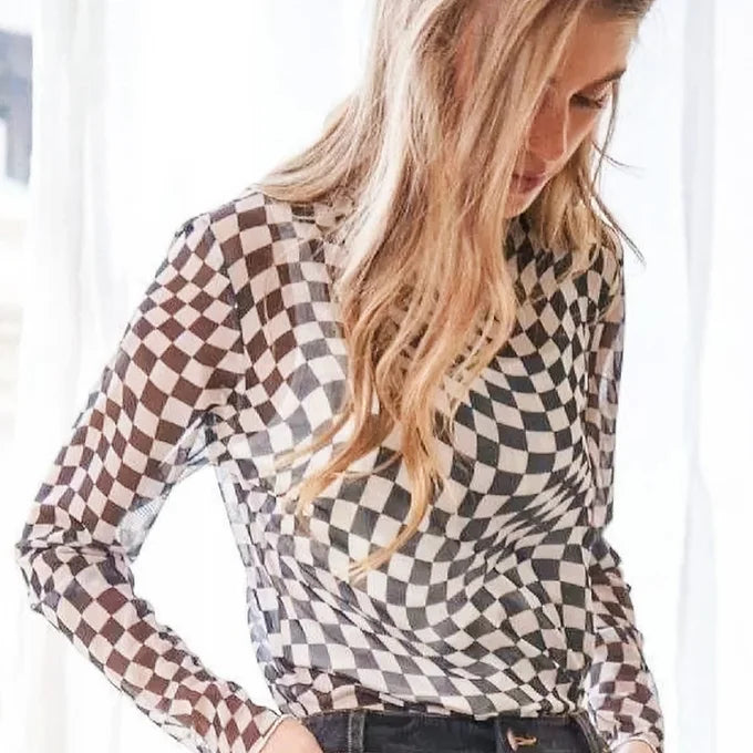 Checkered Sheer Mesh Top