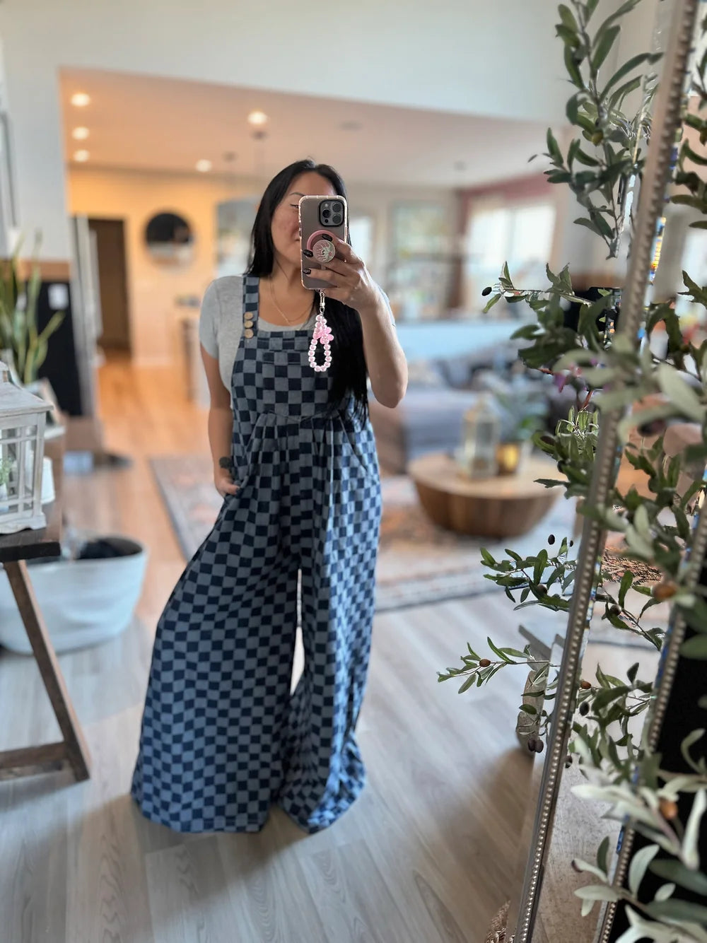 Checkerboard Oversized Denim Jumpsuit