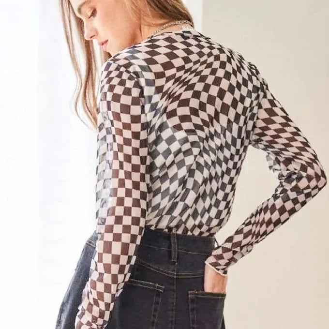 Checkered Sheer Mesh Top