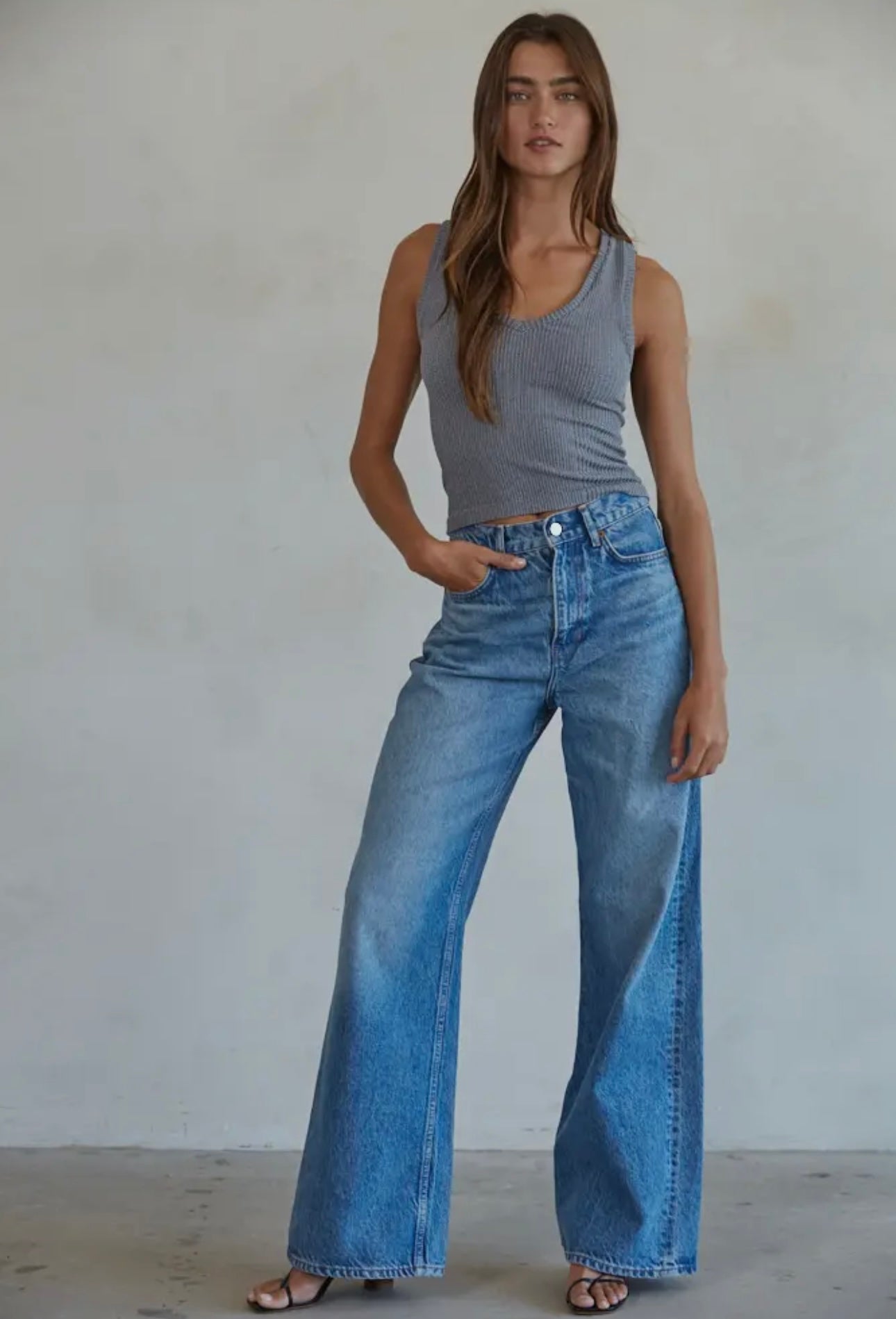 Cool Grey - Seamless Knit Nylon Spandex Ribbed
V-Neck Tank