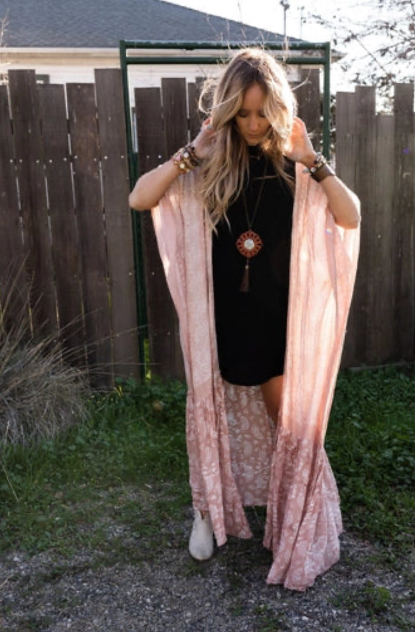 Paisley tapestry, free flow duster kimono-blush, olive image 4