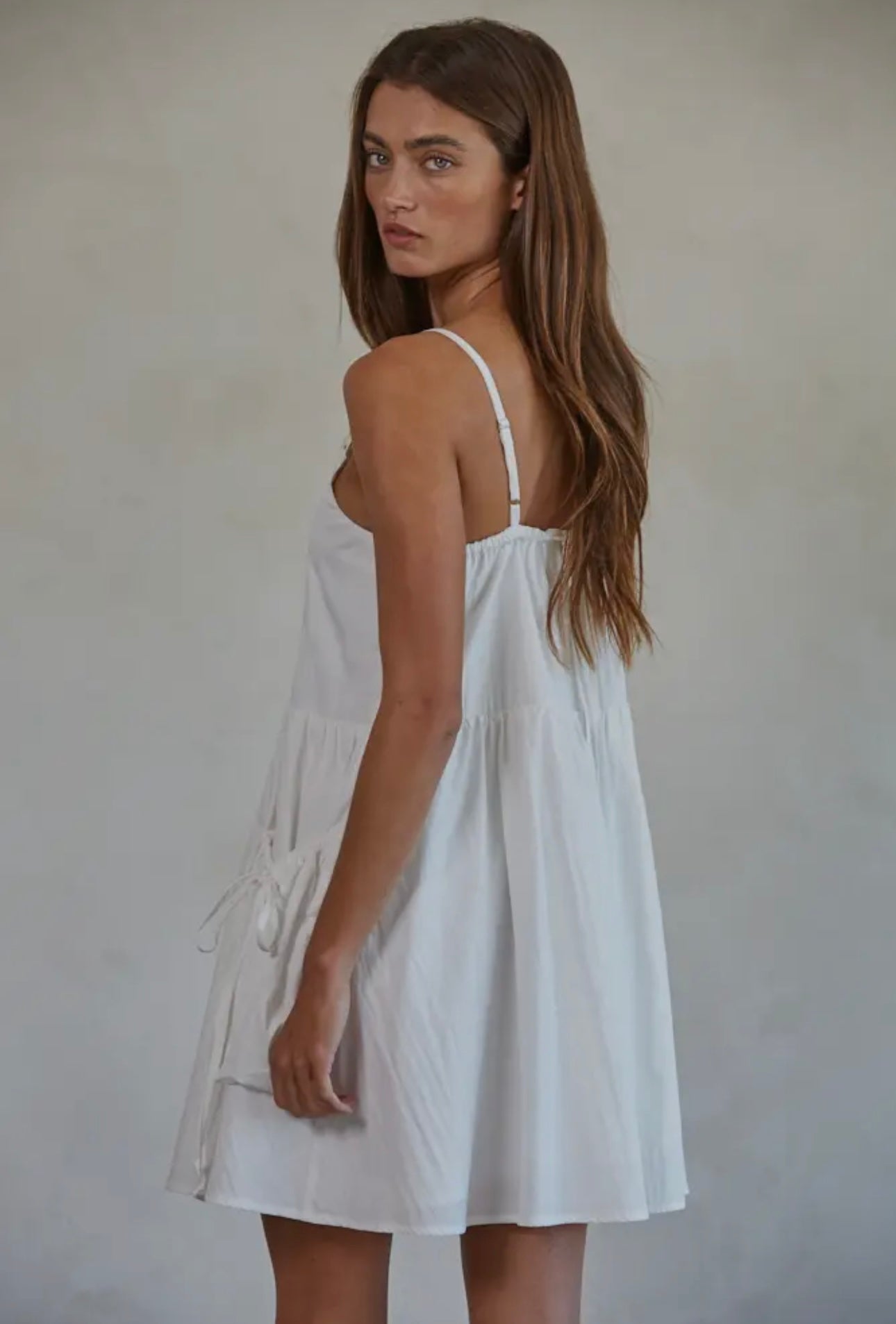 Woven Nylon Polyester Square Neck
Flare Mini Dress