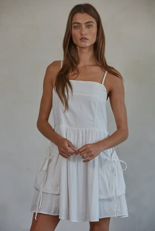 Woven Nylon Polyester Square Neck
Flare Mini Dress