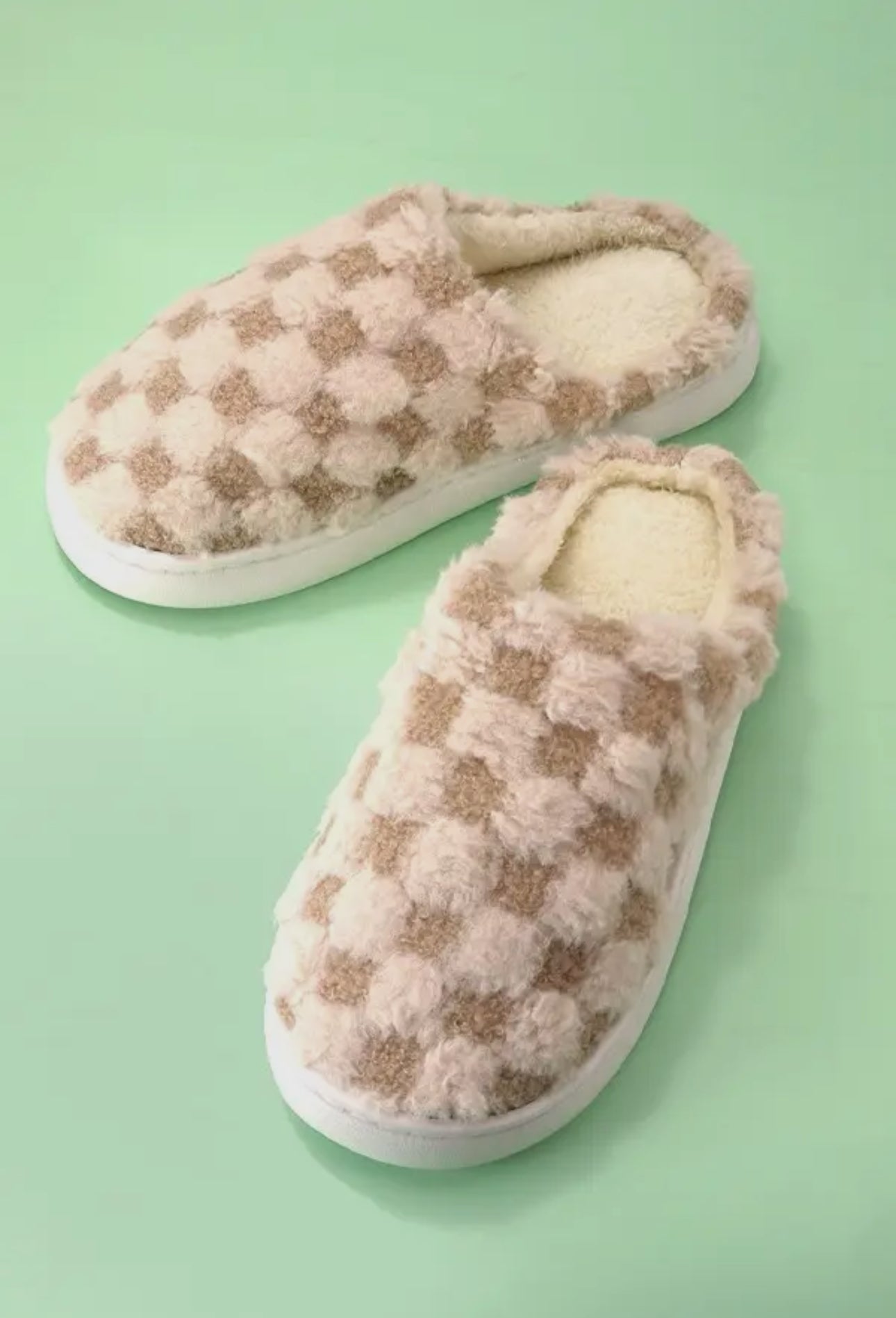 Brown Plush Checker Warm Comfy Cozy Slippers image 0