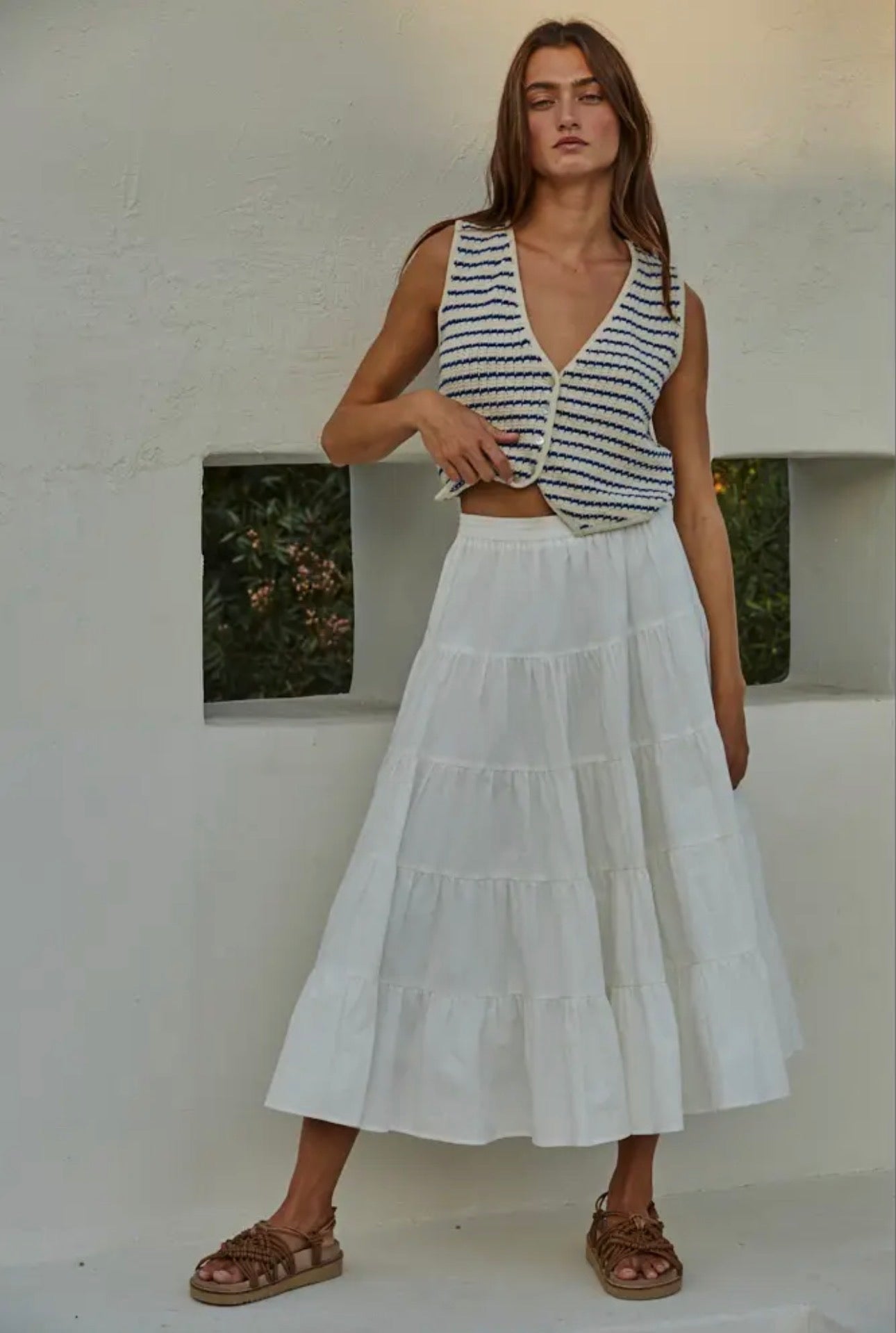 Knit Sweater Cotton Striped
Buttondown V-Neck Vest