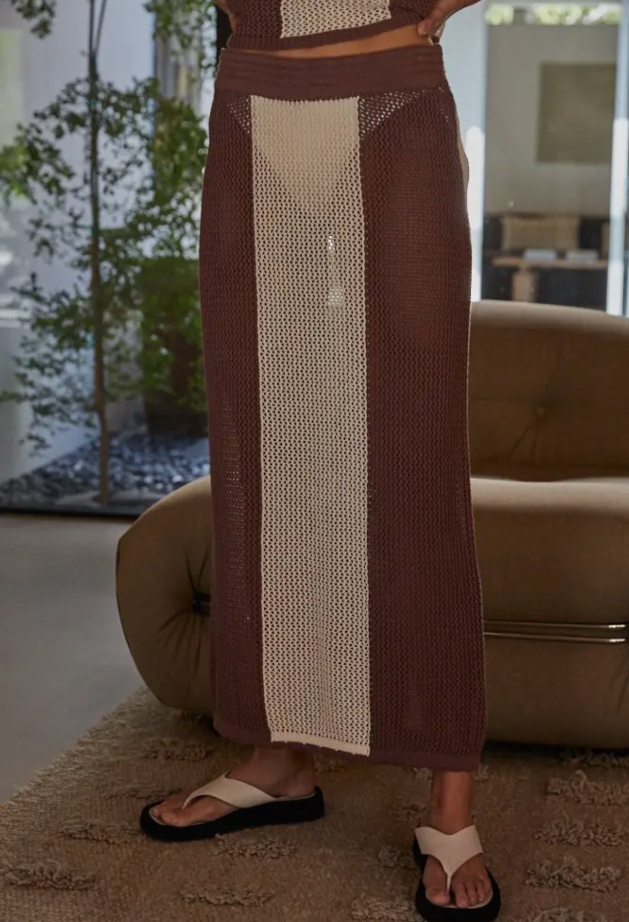 Knit Cotton Crochet See Through
Pencil Midi Skirt